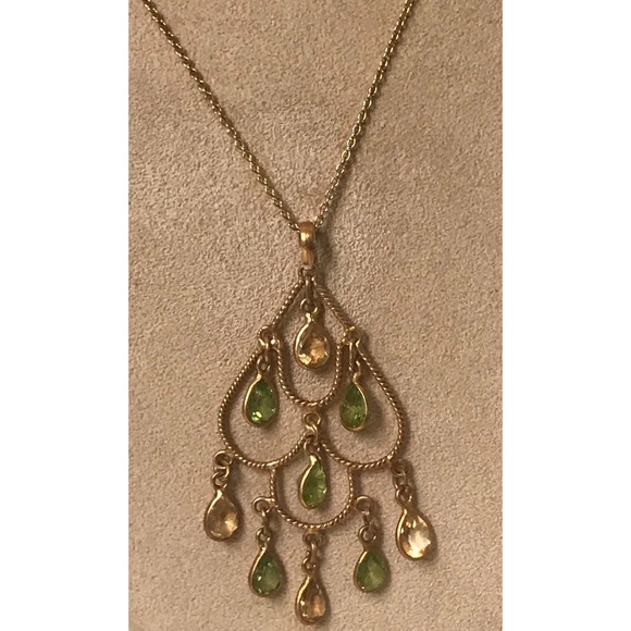 Jewelry - 925 Gold Citrine & Peridot Chandelier Necklace